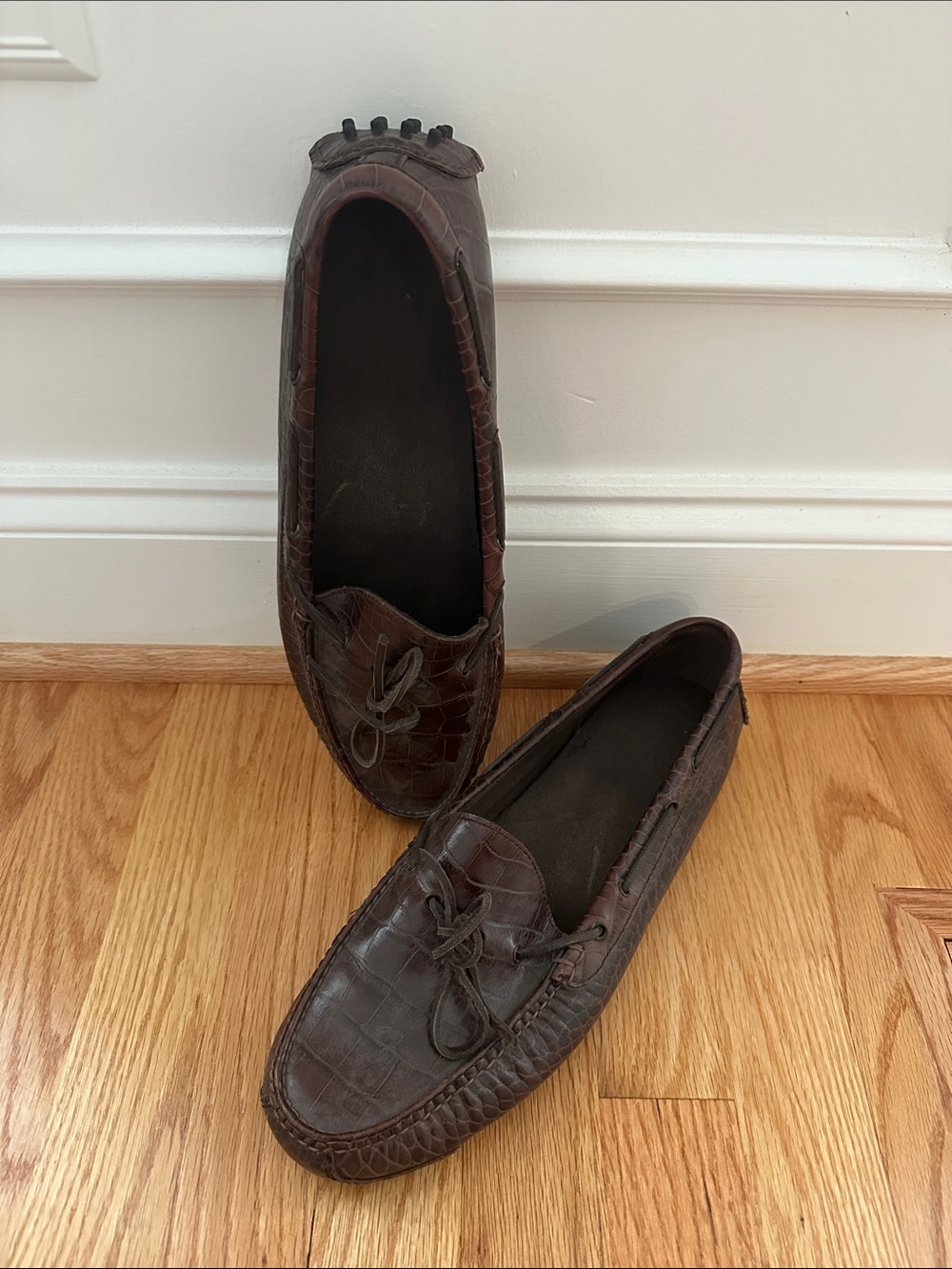 Cole Haan Men's Dark Brown Croc-Embossed Leather Driving Loafers